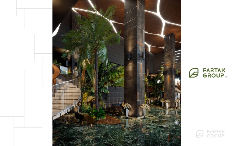 طراحی و اجرای دیوار سبز لابی مجتمع مسکونی هتل برج باران 3
