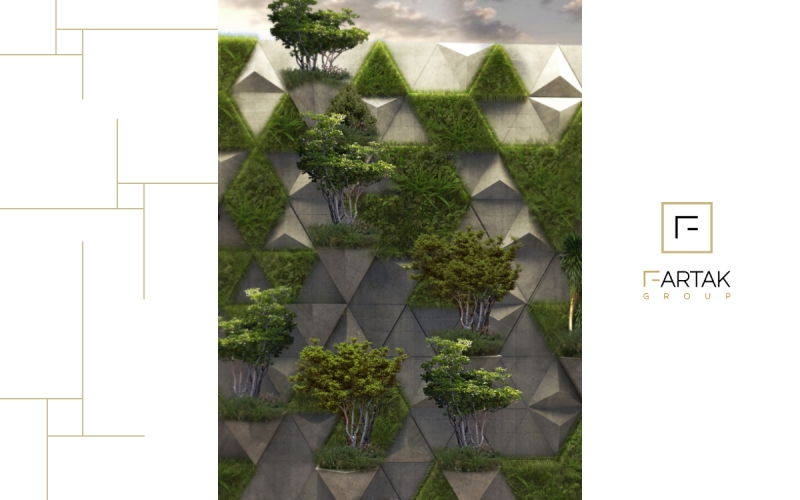 طراحی و اجرای دیوار سبز محوطه مجتمع مسکونی هتل برج باران 3