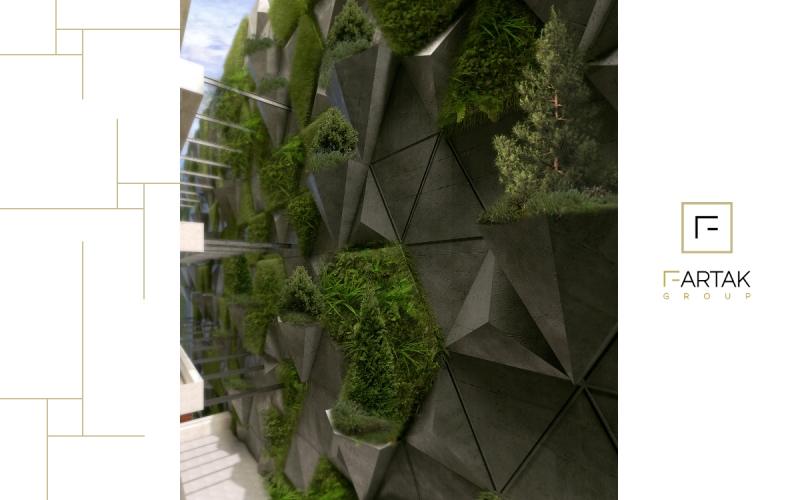 طراحی و اجرای دیوار سبز محوطه مجتمع مسکونی هتل برج باران 3