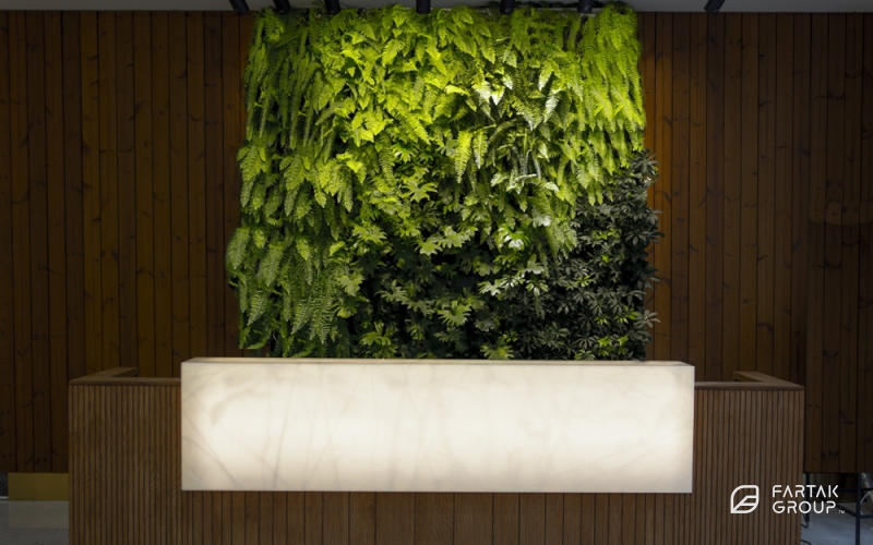 Reception Counter Green Wall